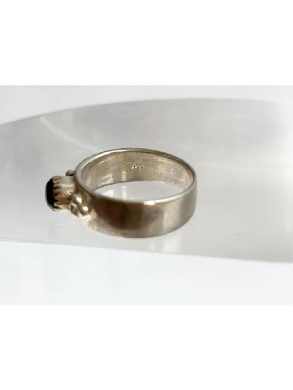 Southwest Style Minimalist Black Onyx Sterling Silver 925 Vintage Ring - sz 6.75